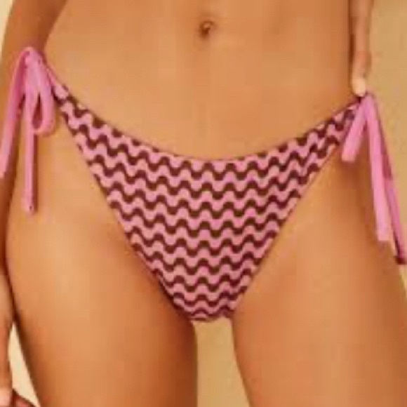 Wild Fable Low Rise High Leg Cheeky Bikini Bottoms Womens Small Pink Brown Waves - Picture 2 of 9